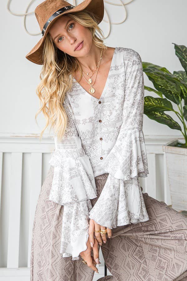 Floral Print Layered Sleeve Cropped Top