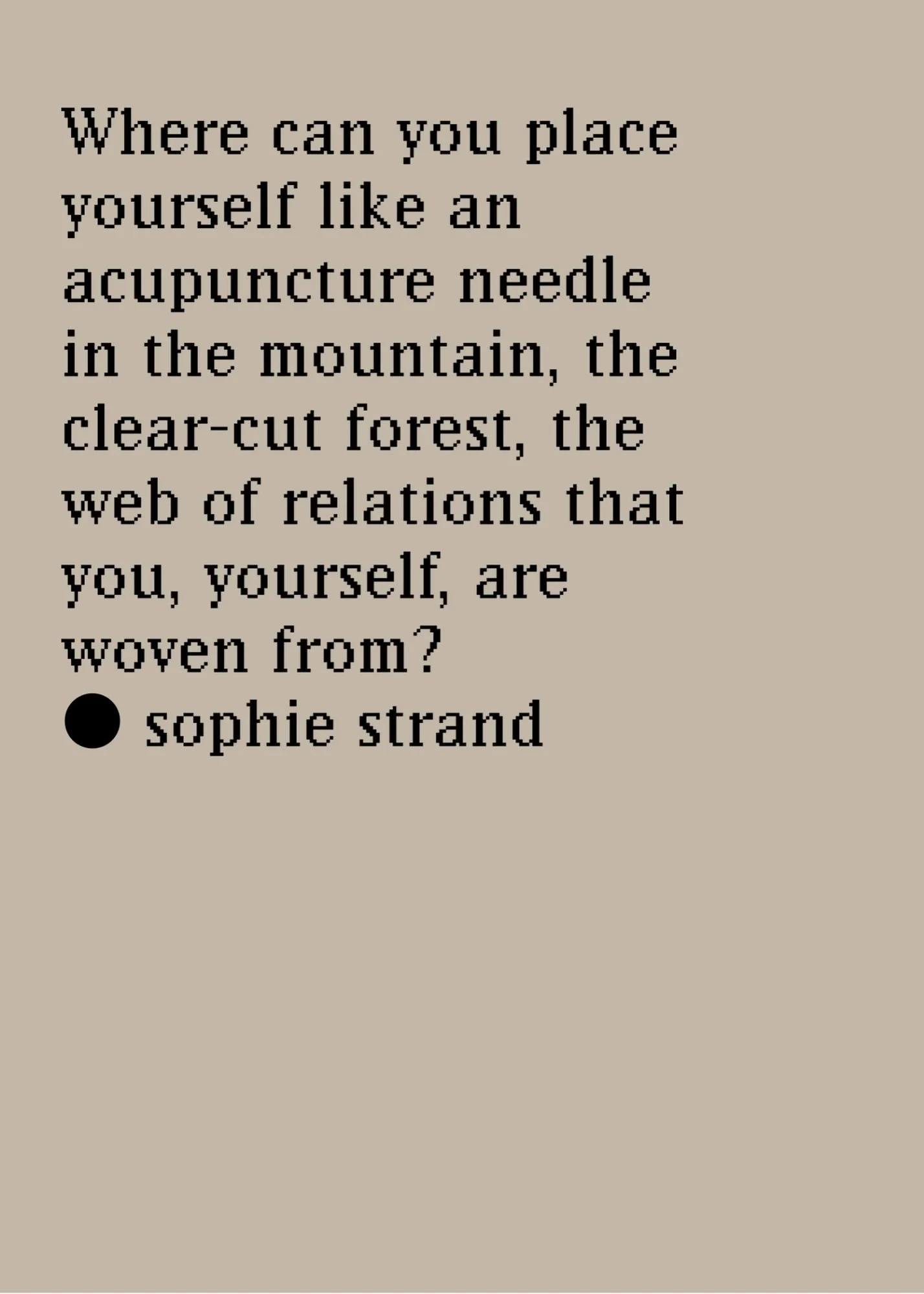 Quote on a beige background discussing the metaphor of placing oneself in natural settings, attributed to Sophie Strand.