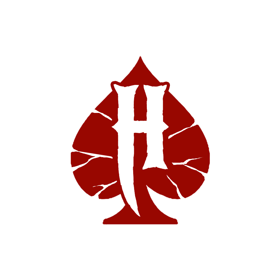 A red version of the Huckleberry logo. It is the letter H over a playing card spade.