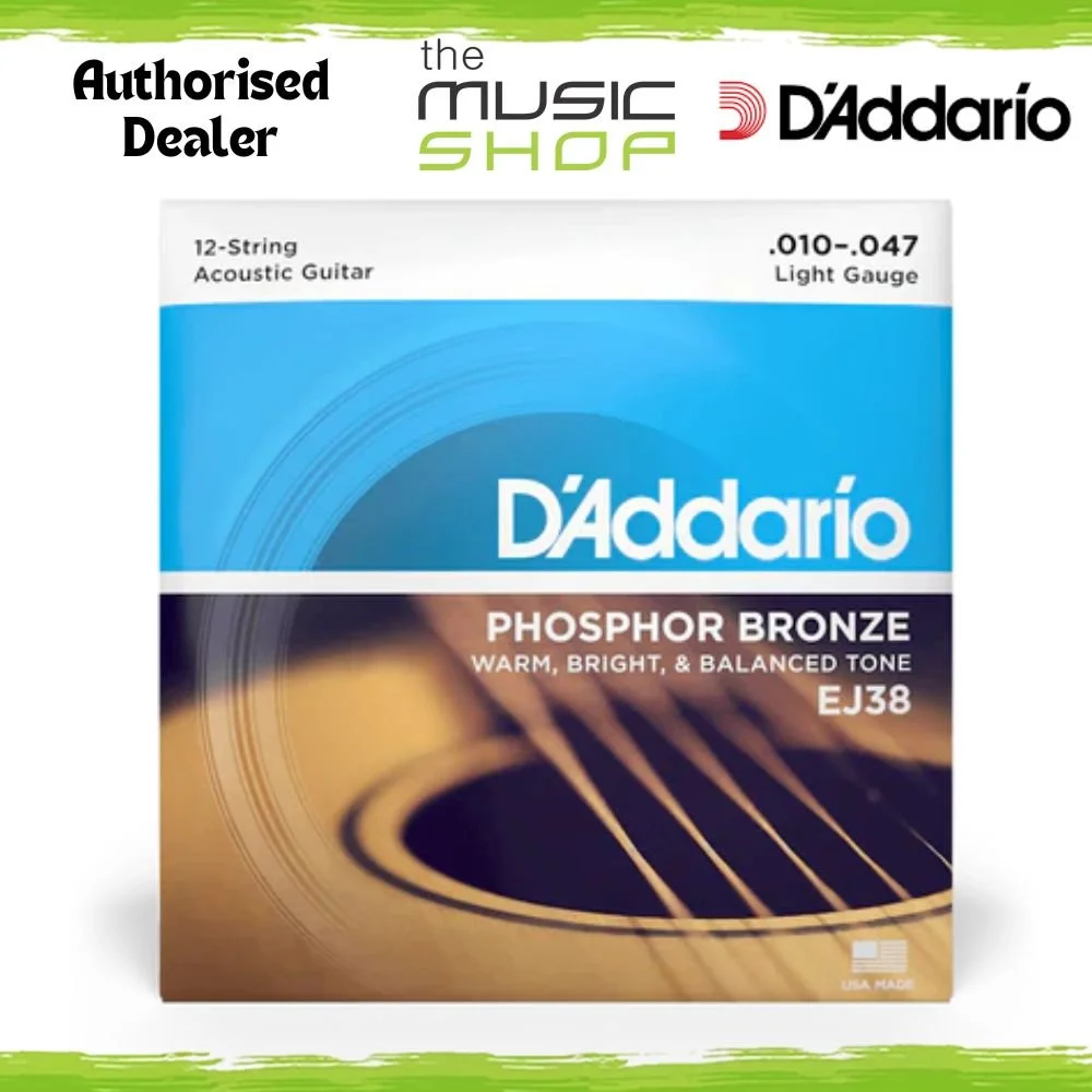 D'Addario EJ38 10-47 Light Phosphor Bronze 12 String Acoustic Guitar Strings