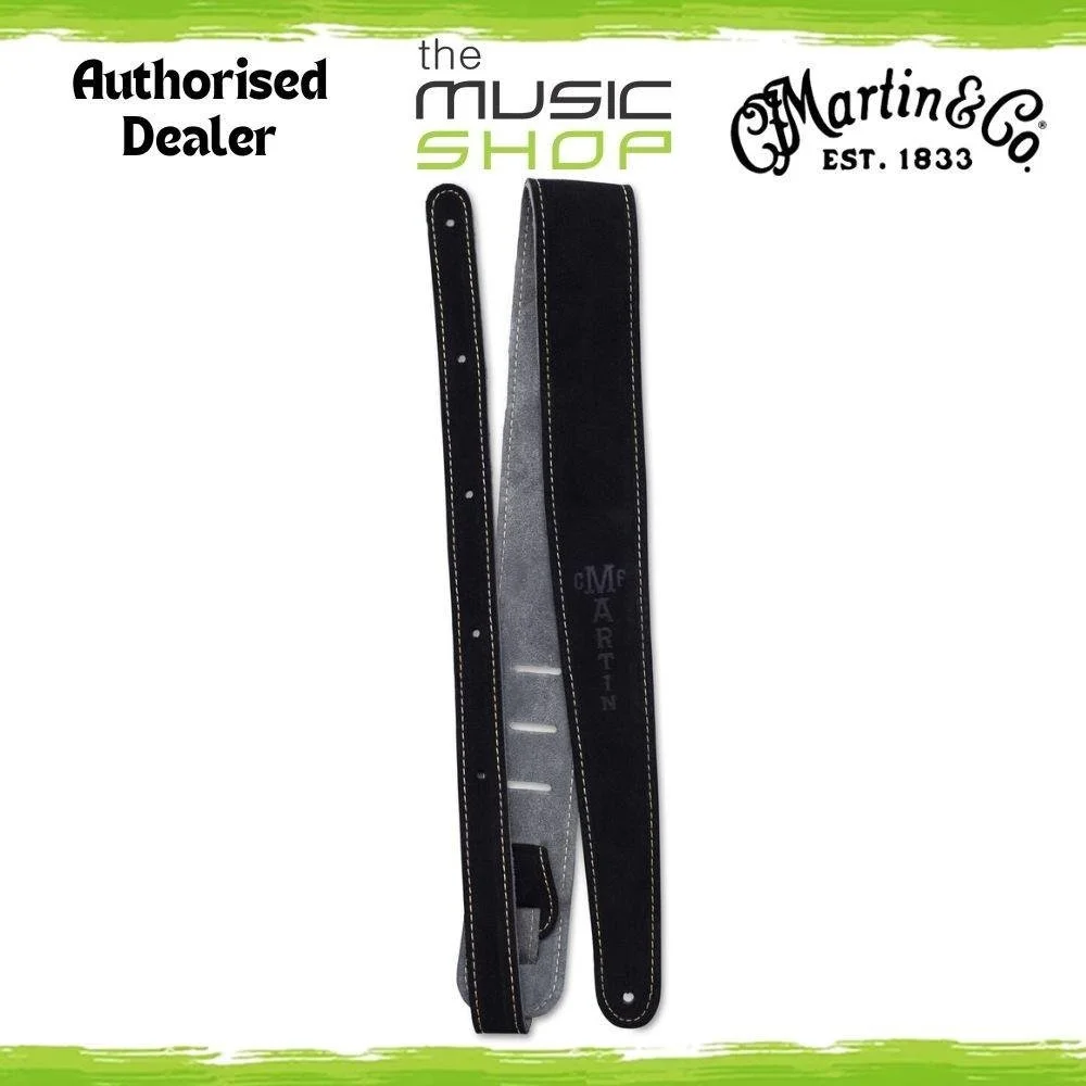 Martin 2 1/8" Suede Leather Guitar Strap, Black/Grey - 18A0016 (STR-0016)