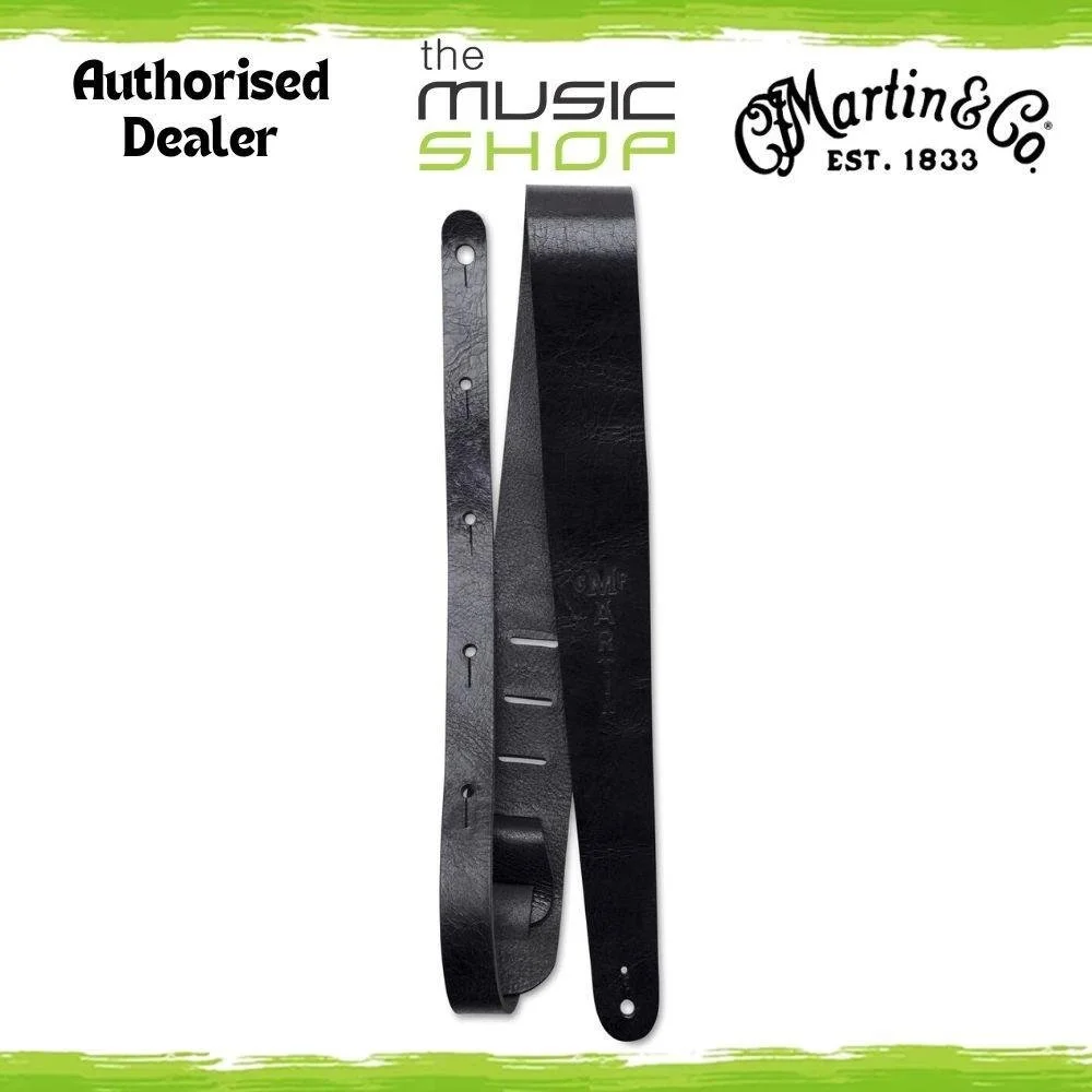 Martin Vintage Leather Guitar Strap, Aged Look, Black - 18A0064 (STR-0064)