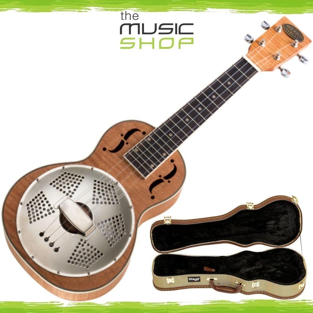 Bourbon Street Flame Maple Resonator Concert Ukulele with Hard Case - BSR-UK-M