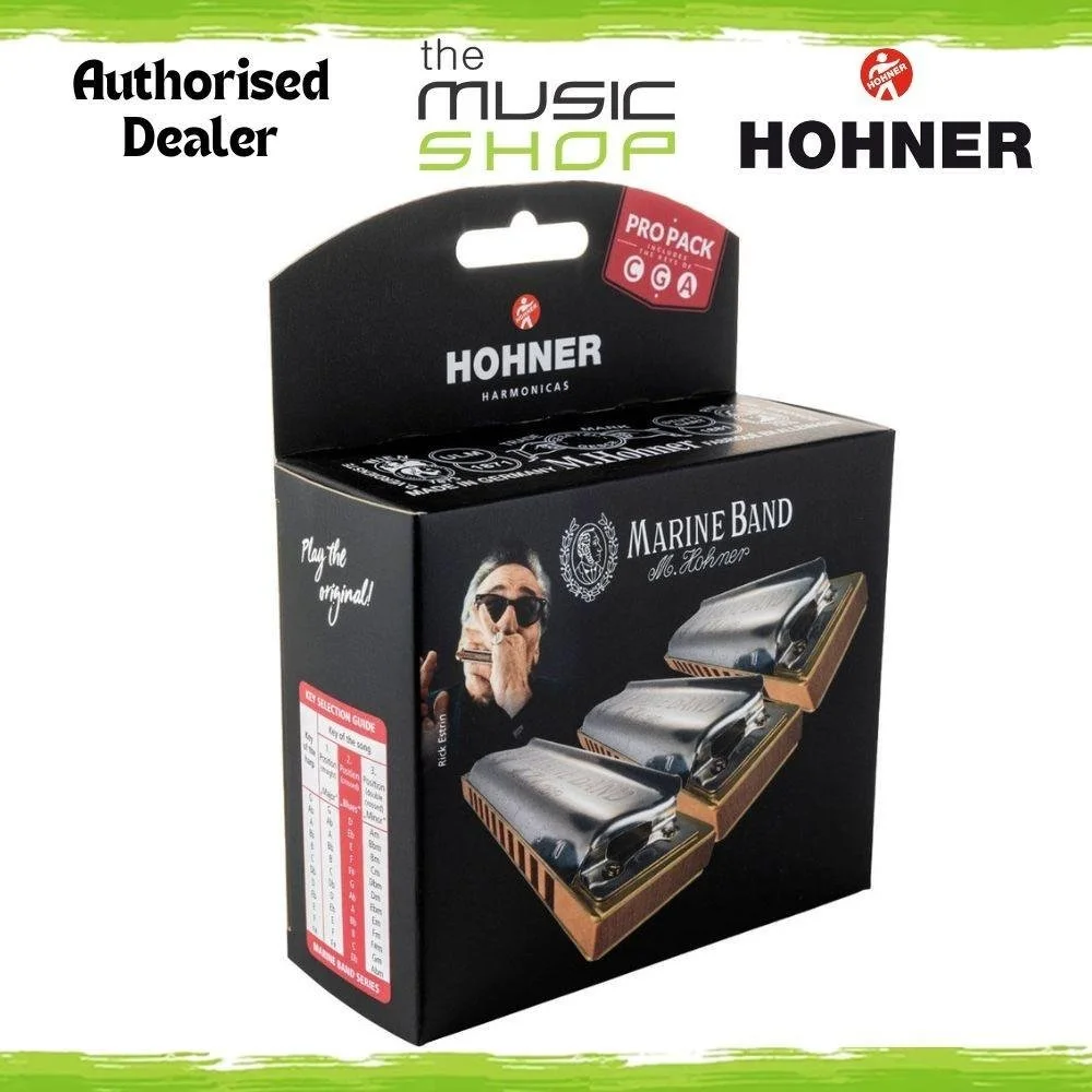 Hohner Marine Band 1896 3 x Harmonica Pro Pack, Keys of C, G & A - M1896PP