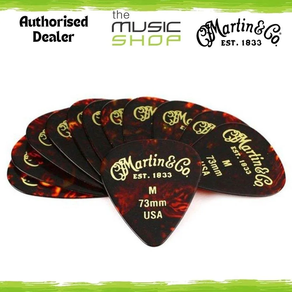 12 x Martin #1 Medium Gauge Guitar Picks,  0.73mm Standard (351) Tortoise Picks