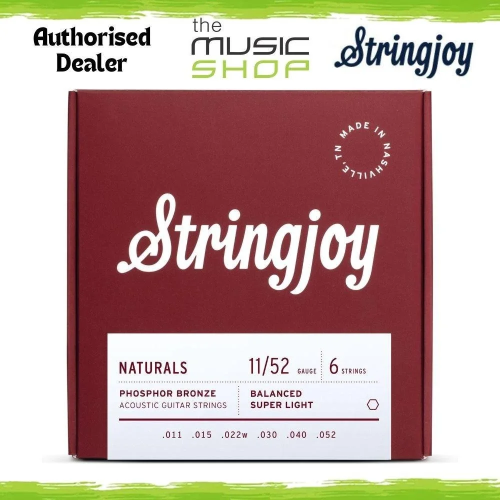 Stringjoy 11-52 Super Light Naturals Phosphor Bronze Acoustic Guitar Strings