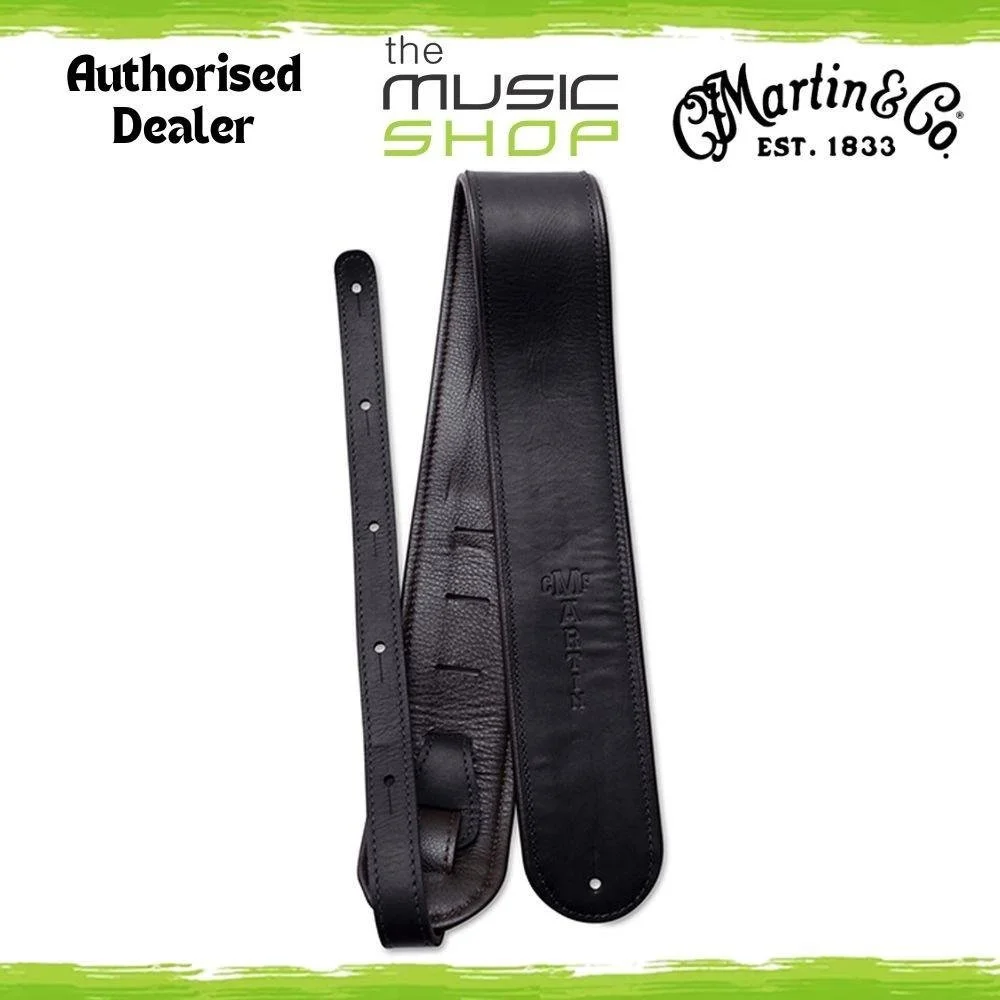Martin Premium USA Made Rolled Leather Guitar Strap, Black - 18A0029 (STR-0029)