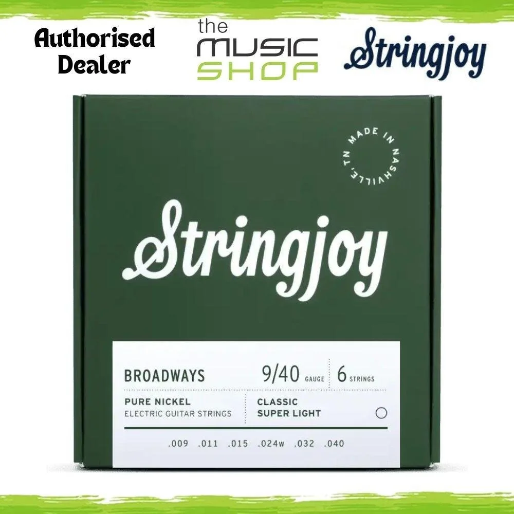 Stringjoy 9-40 Classic Super Light Broadways Pure Nickel Electric Guitar Strings