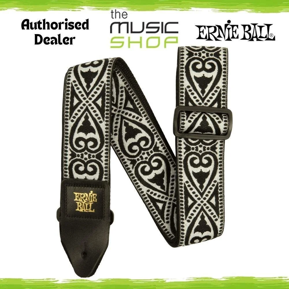 Ernie Ball Classic Jacquard Guitar/Bass Strap, Black Heart Design - 5345