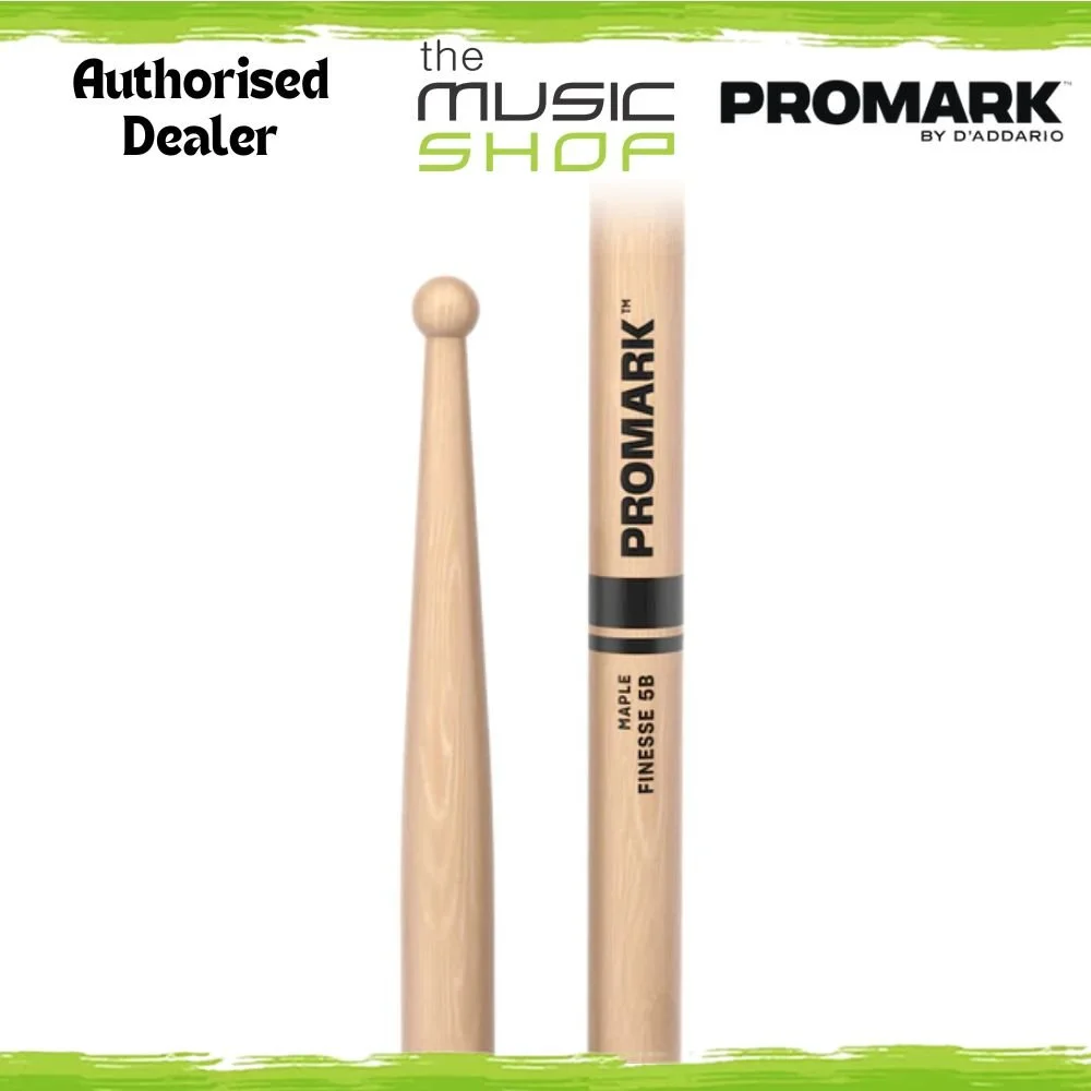 Pair of Promark Finesse 5B Maple Wood Tip Drumsticks - RBM595RW Drum Sticks