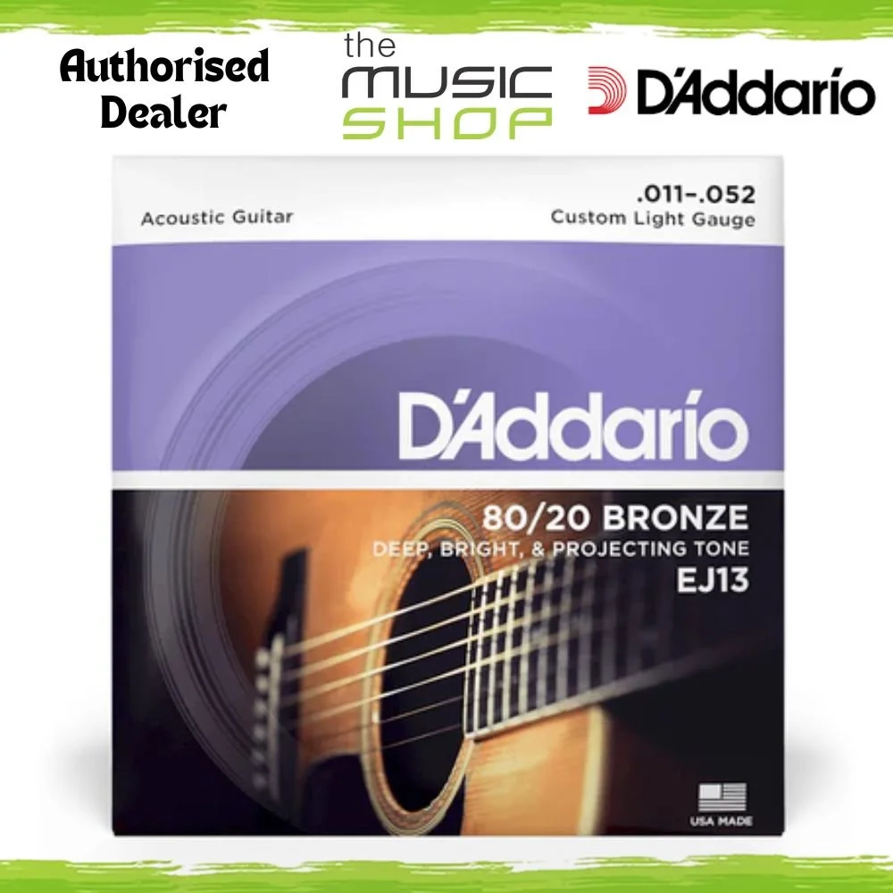D'Addario EJ13 11-52 Custom Light 80/20 Bronze Acoustic Guitar Strings