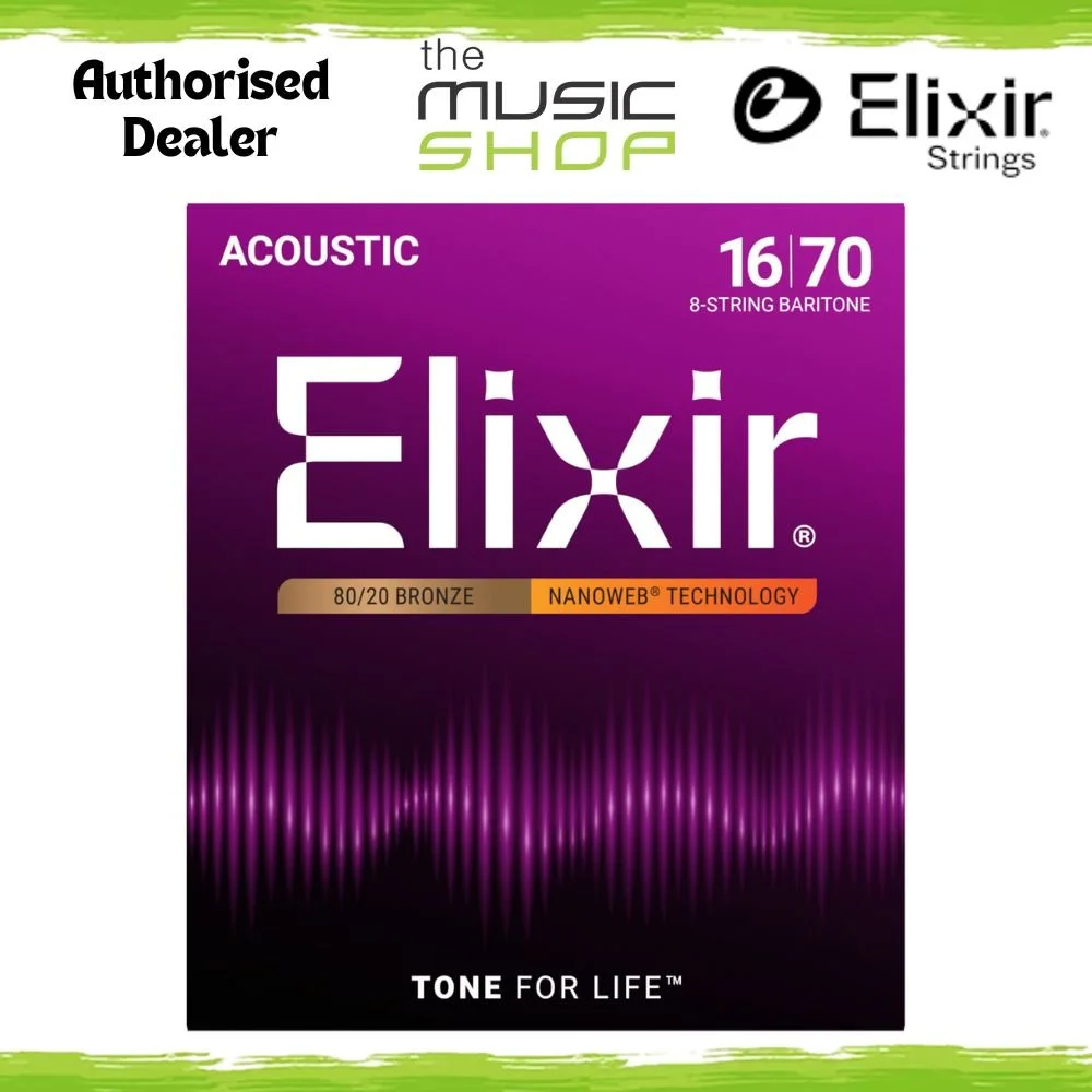 Elixir Nanoweb 8 String Baritone 80/20 Acoustic Guitar Strings, 16-70 - 11308