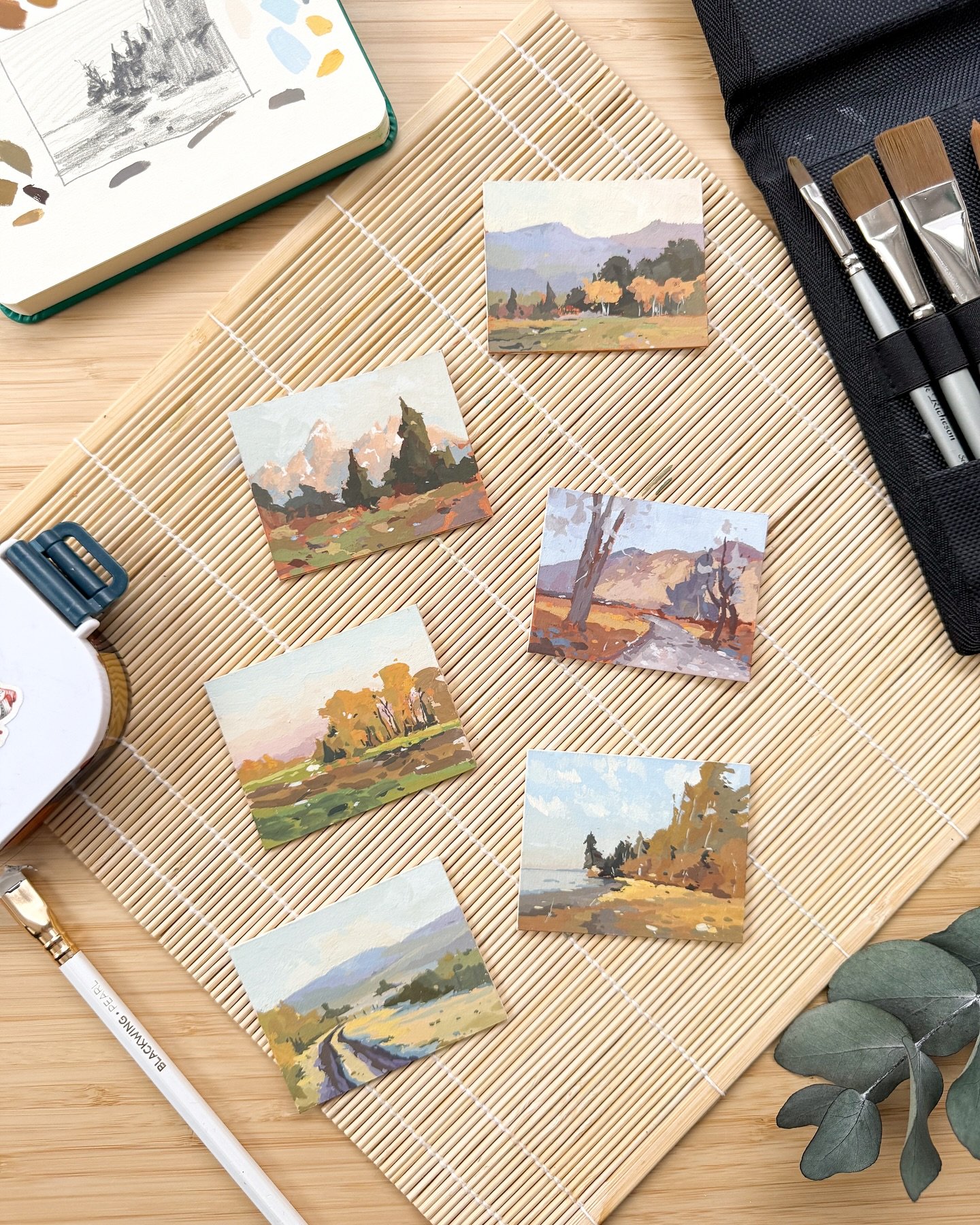 Gouache minis no. 1-6, ~ 7x5,5 cm, gouache on illustration board
