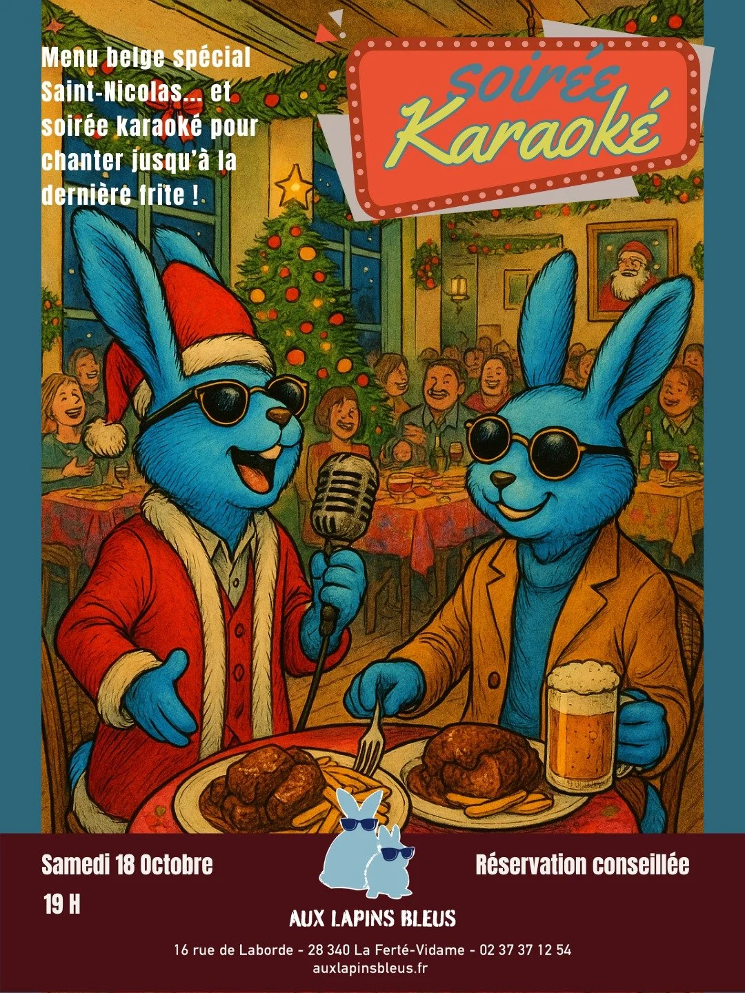 Samedi 6 d&eacute;cembre, c'est la Saint Nicolas et l'occasion d'honorer la gastronomie de nos amis les belges, mais aussi une bonne occasion pour chanter !

Menu sp&eacute;cial du Plat Pays et Karaoke en plein d&icirc;ner.
Oui, vous pourrez savourer