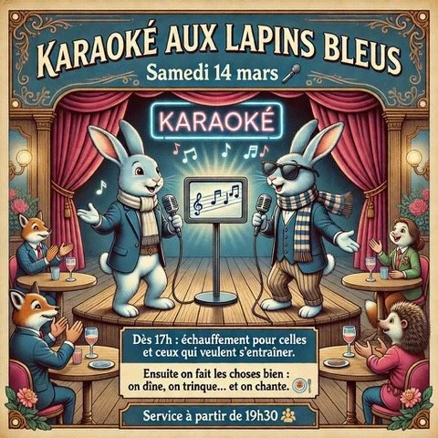 OUPS ! Vous l'aurez compris, c'est bien SAMEDI 14 MARS qu'on pousse la chansonnette en solo ou en duo.