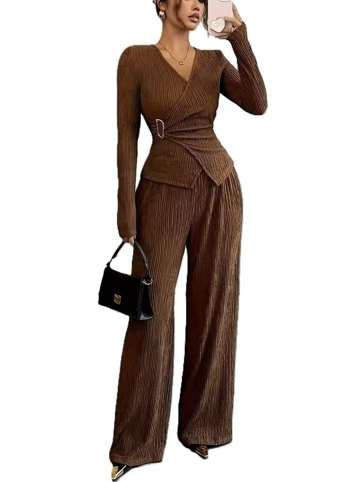 Elegant V-Neck Slim-Fit Two-Piece Set