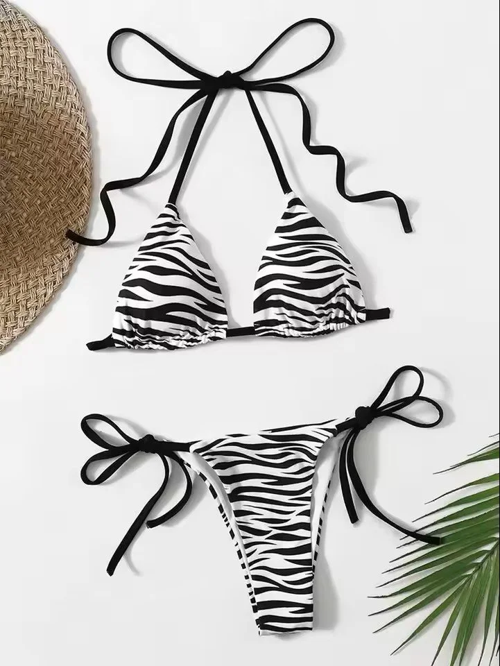 Zebra Print Bikini Set Black