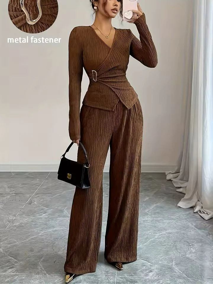 Elegant V-Neck Slim-Fit Two-Piece Set