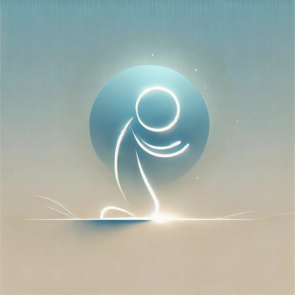 Abstract digital art depicting a circular moon in the sky with a glowing figure reaching out, surrounded by a starry background.