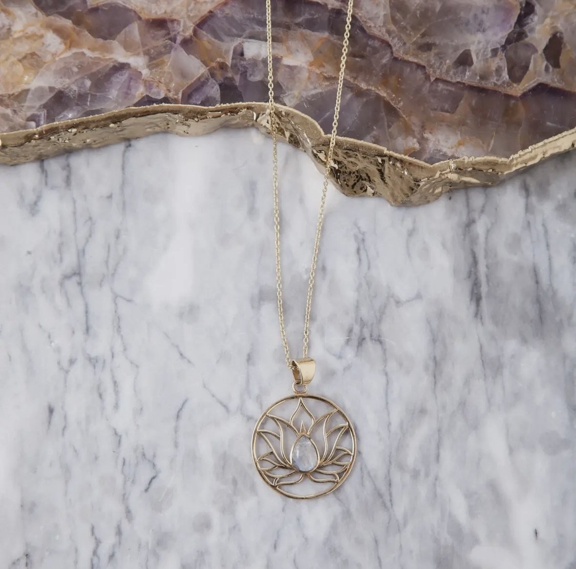 Lotus Pendant with Moonstone