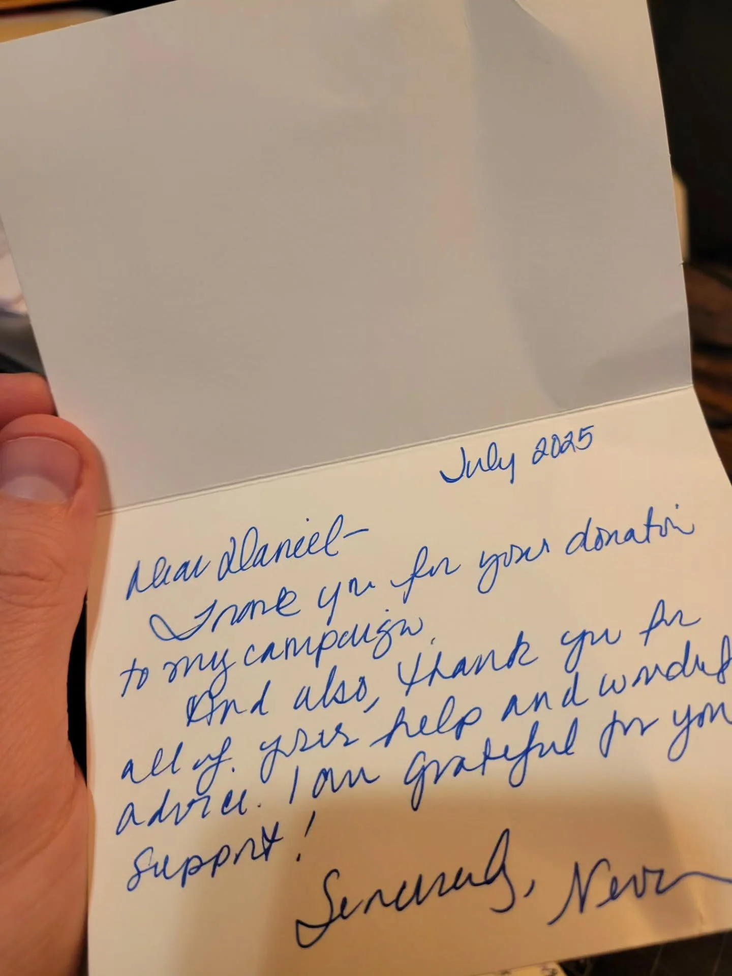 Thank you @nevamparker for the thoughtful handwritten letter! Leading up to 2026, I would encourage everyone to donate to local campaigns. That means school boards, county supervisors, and state Assembly. $40 means so much more to local candidates th