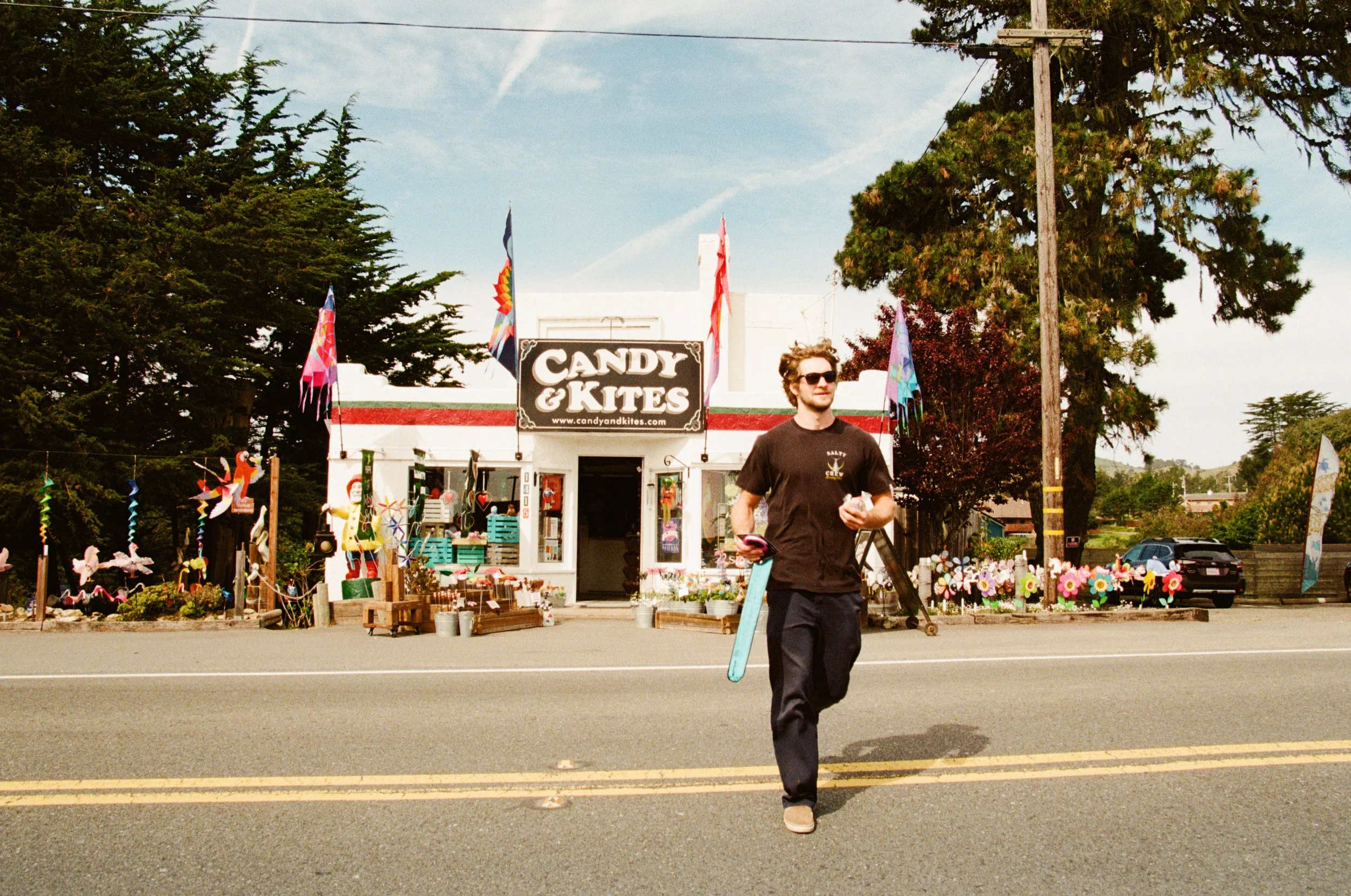 Ethan post-kite purchase in Bodega Bay.
