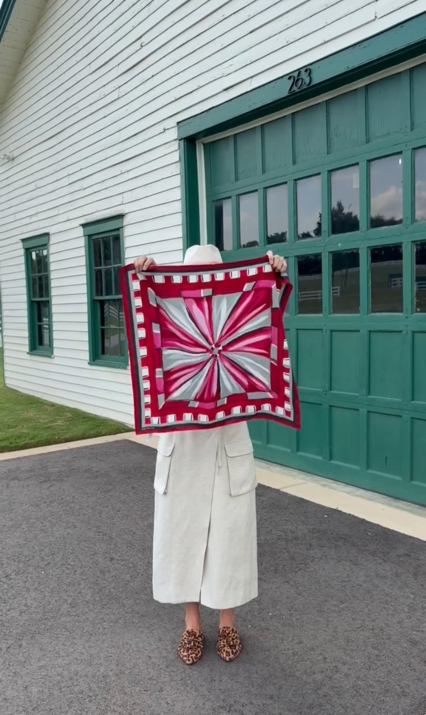 Crimson and Grey Burst Silk Scarf