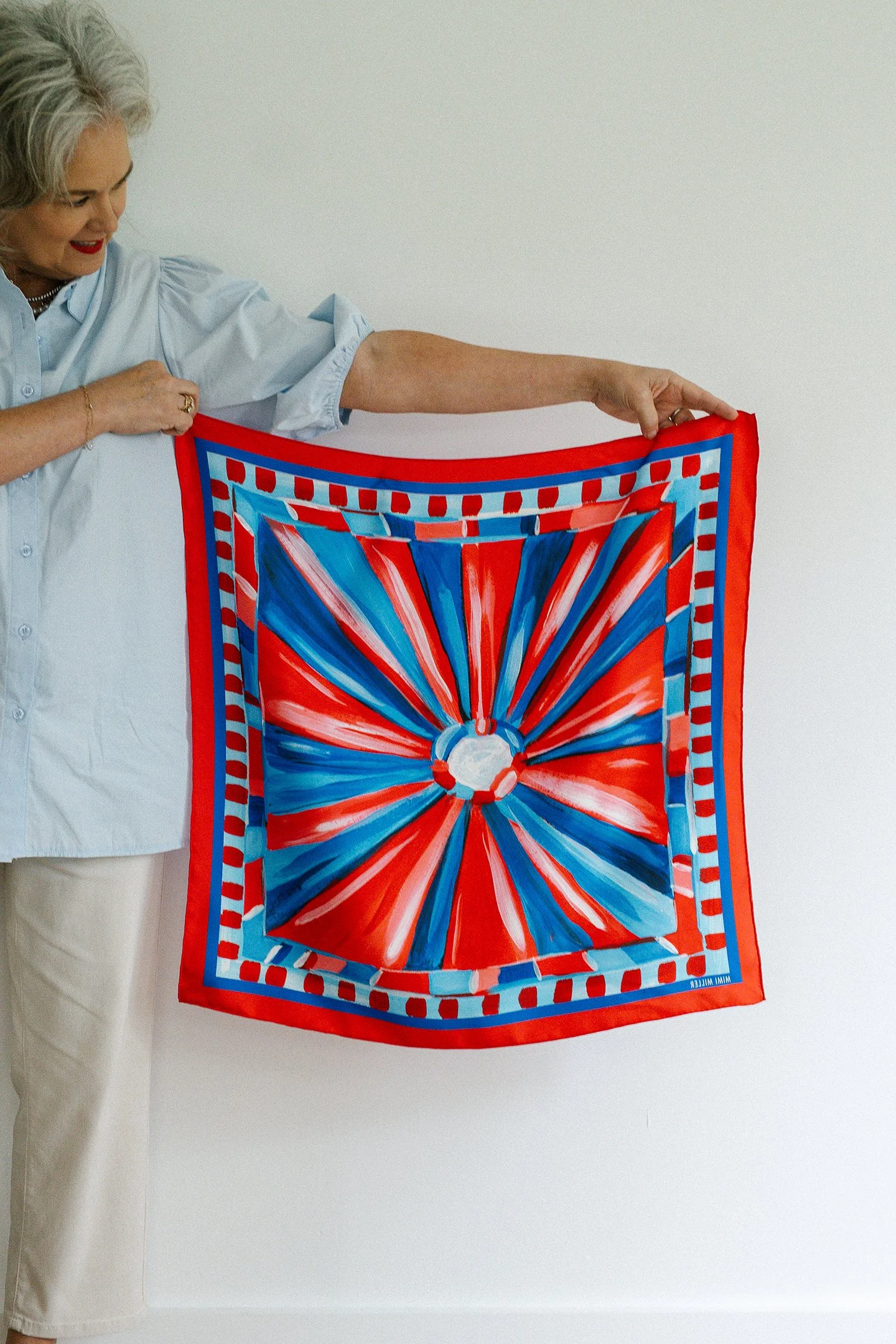 Red and Blue Burst Silk Scarf