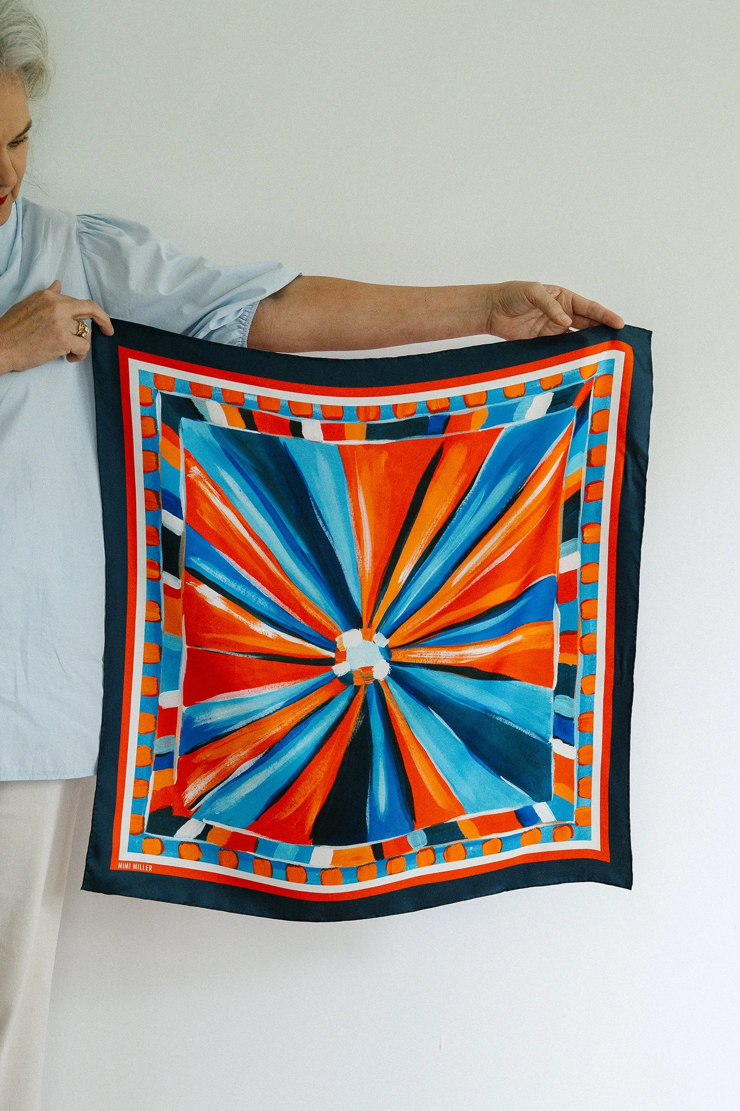 Orange and Blue Burst Silk Scarf