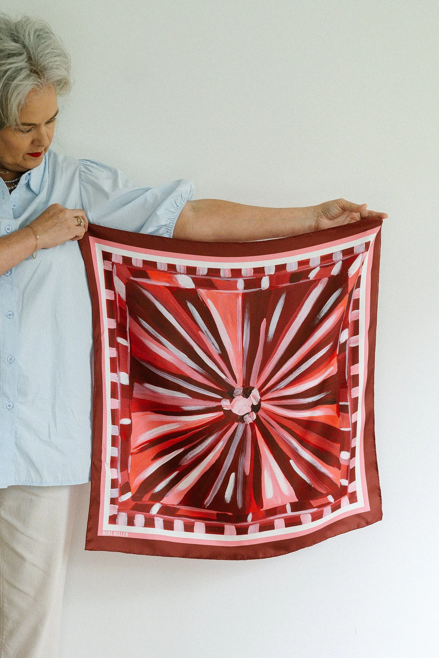 Maroon and White Burst Silk Scarf