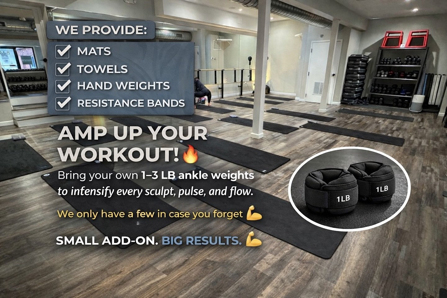 Friendly reminder ✨
Please bring your own ankle weights to class. We look forward to moving with you!

#xperienceStudio #ClassReminder #AnkleWeights #StudioEtiquette #FitnessCommunity