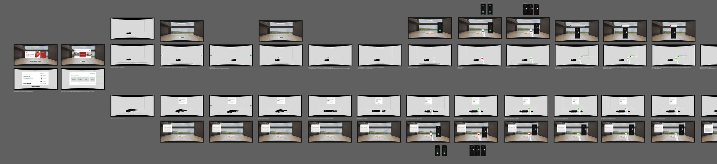 Sequence of images showing a virtual robot simulation in a 3D environment, with steps for object detection and interaction, using computer vision and AI.