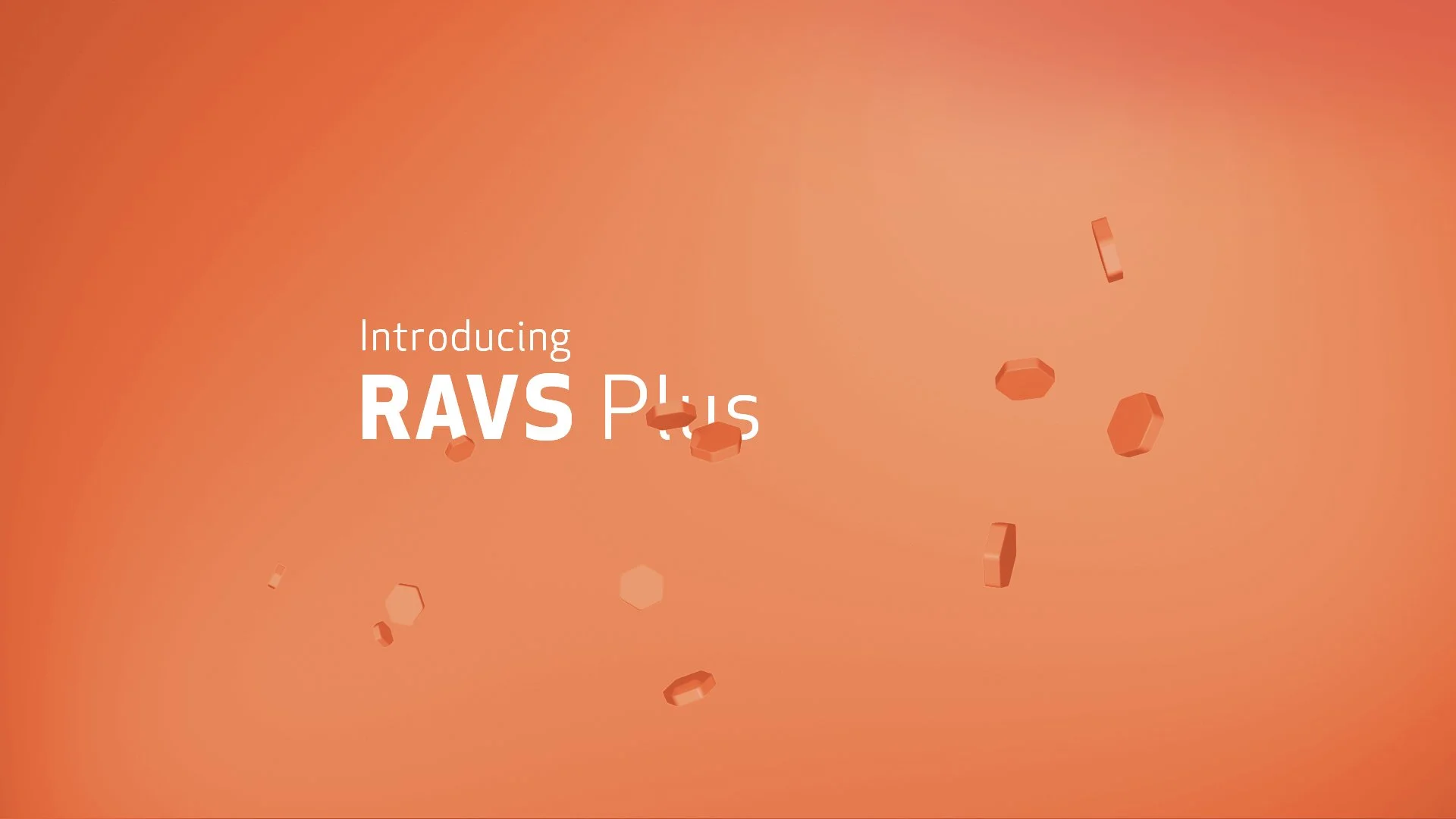 Announcement for RAYS Plus presented on an orange background with floating hexagon and rectangular shapes.