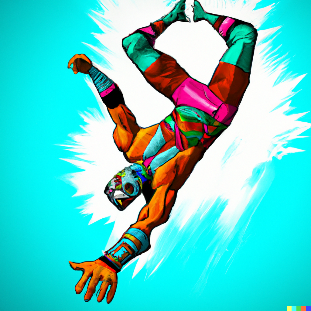DALL·E 2022-10-30 22.14.12 - luchador getting tossed in the air hyper realistic abstract.png