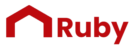 Ruby logo with a red hexagon-like shape and the word 'Ruby' in red text.