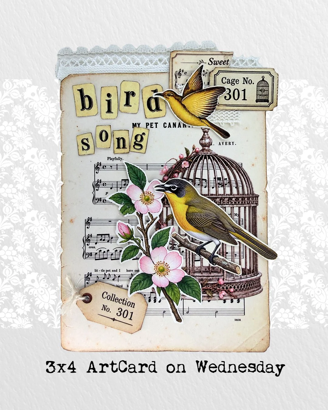 Sharing a 3x4 Art Card for my Tim Holtz Card File Box today. I created this one using "Little Yellow Birds" Printable Collage Sheet Set by PaperliciousDesigns. It's a 4 page collection that I will be spotlighting on Saturday and sharing som
