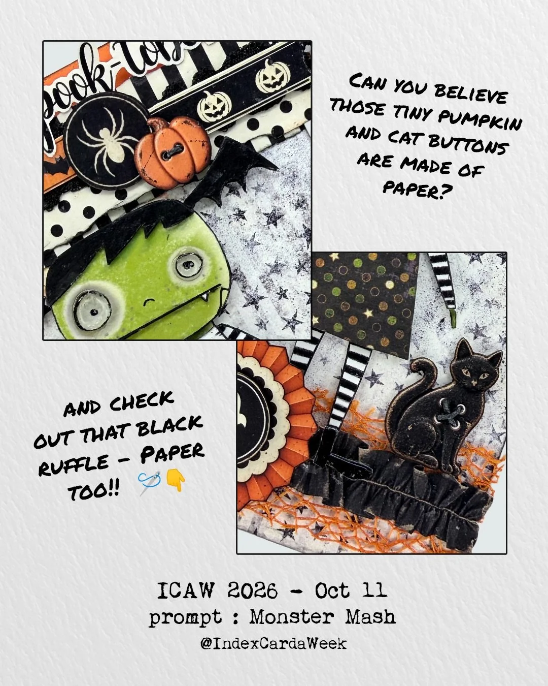 Isn&rsquo;t she a cutie! This week I used elements from the &ldquo;Spook-tober Backgrounds &amp; More&rdquo; collage set and look at those buttons. They look so real and adding some thread really gives it that 3_D look! I also added paper ruffles to 