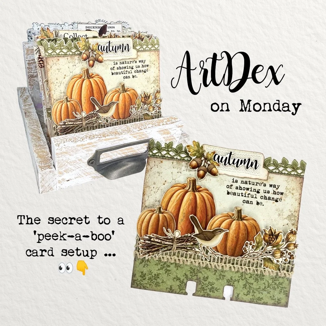 Want to know an easy way to add more interest to your ArtDex collection? For the next 2 weeks I will be sharing a 3 card set that says &ldquo;peek-a-boo&rdquo;! Just stagger the height of a series of cards so that elements can be seen peeking from be