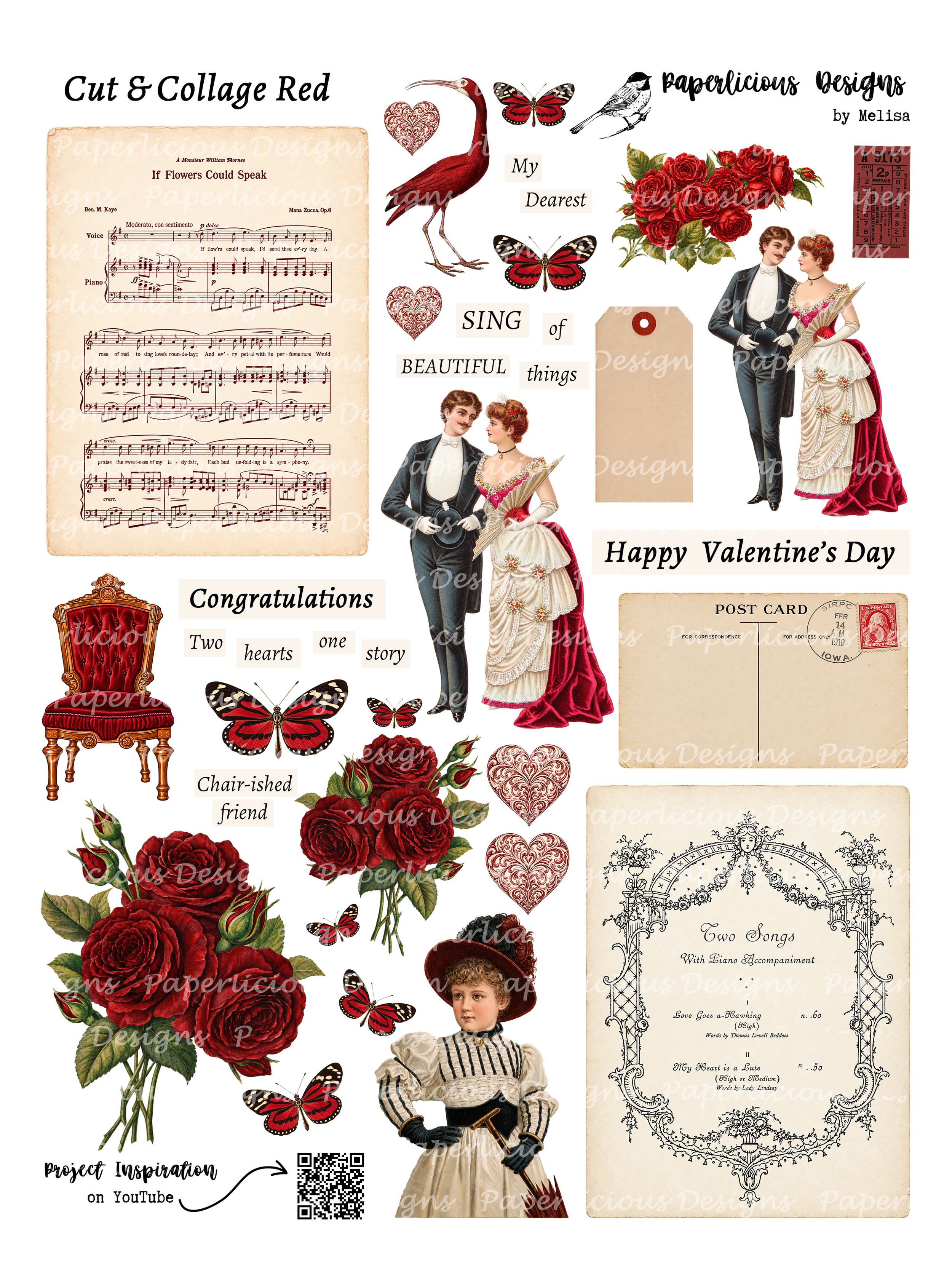 "Cut & Collage - Red" Digital Collage Sheet Printables 4 pages