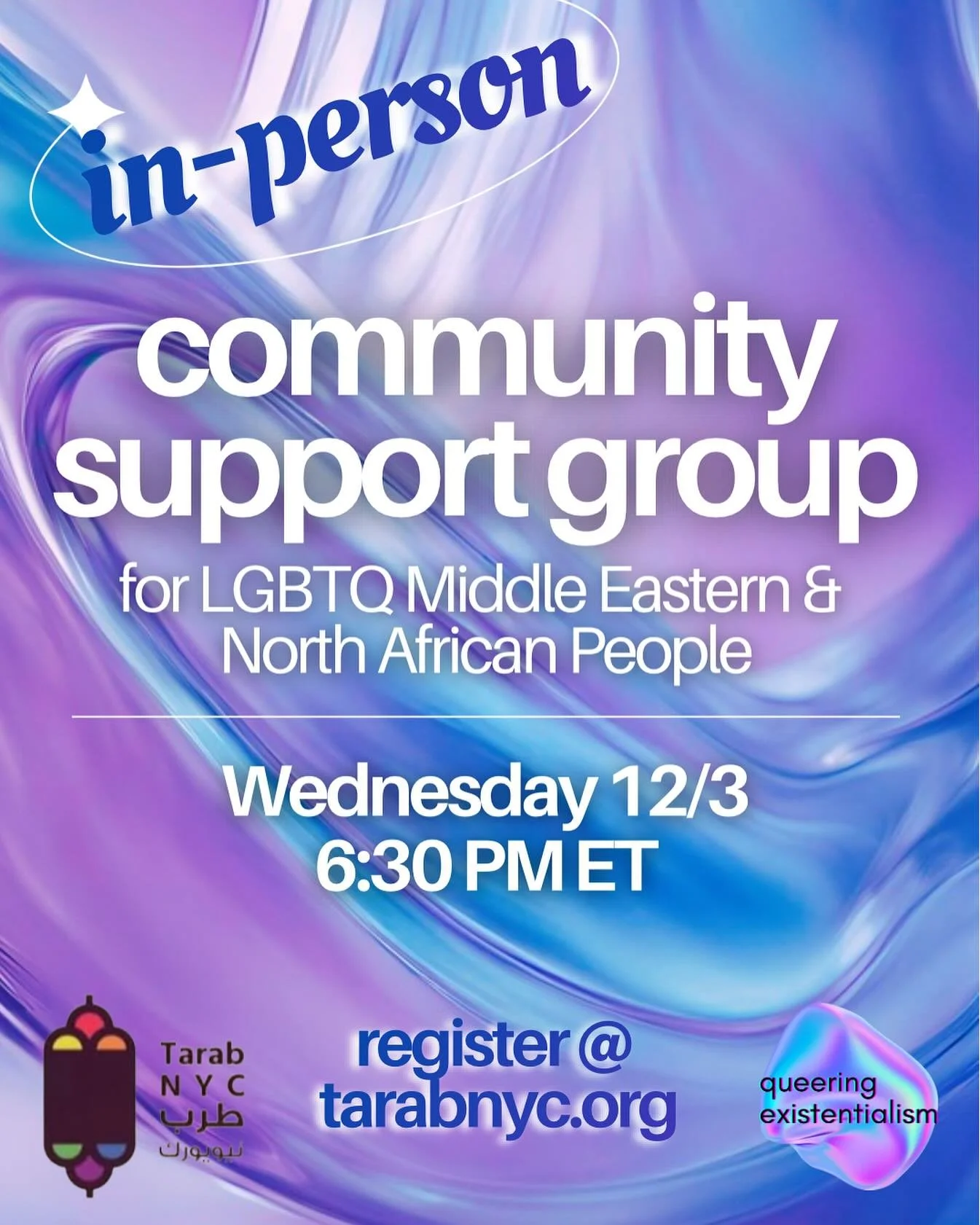 Join us for a peer support group in which
LGBTQ persons from the MENA region can process experiences in a safe space💞

Group discussion can foster support and develop ways of coping with struggles afflicting our community. This group will be facilit
