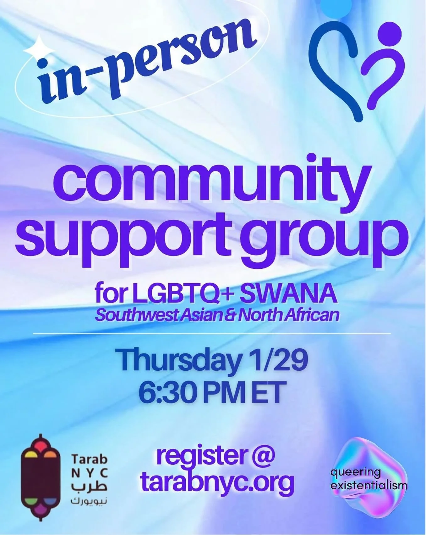 Join us for a peer support group in which
LGBTQ persons from the SWANA region can process experiences in a safe space💞

Group discussion can foster support and develop ways of coping with struggles afflicting our community. This group will be facili