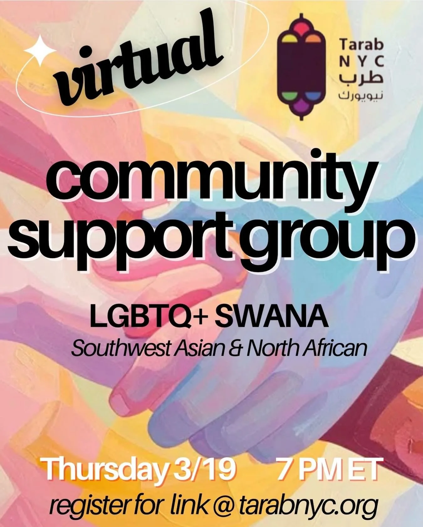 Join us for a peer support group THURSDAY in which
LGBTQ persons from the SWANA region can process experiences in a safe space💞

Group discussion can foster support and develop ways of coping with struggles afflicting our community. This group will 