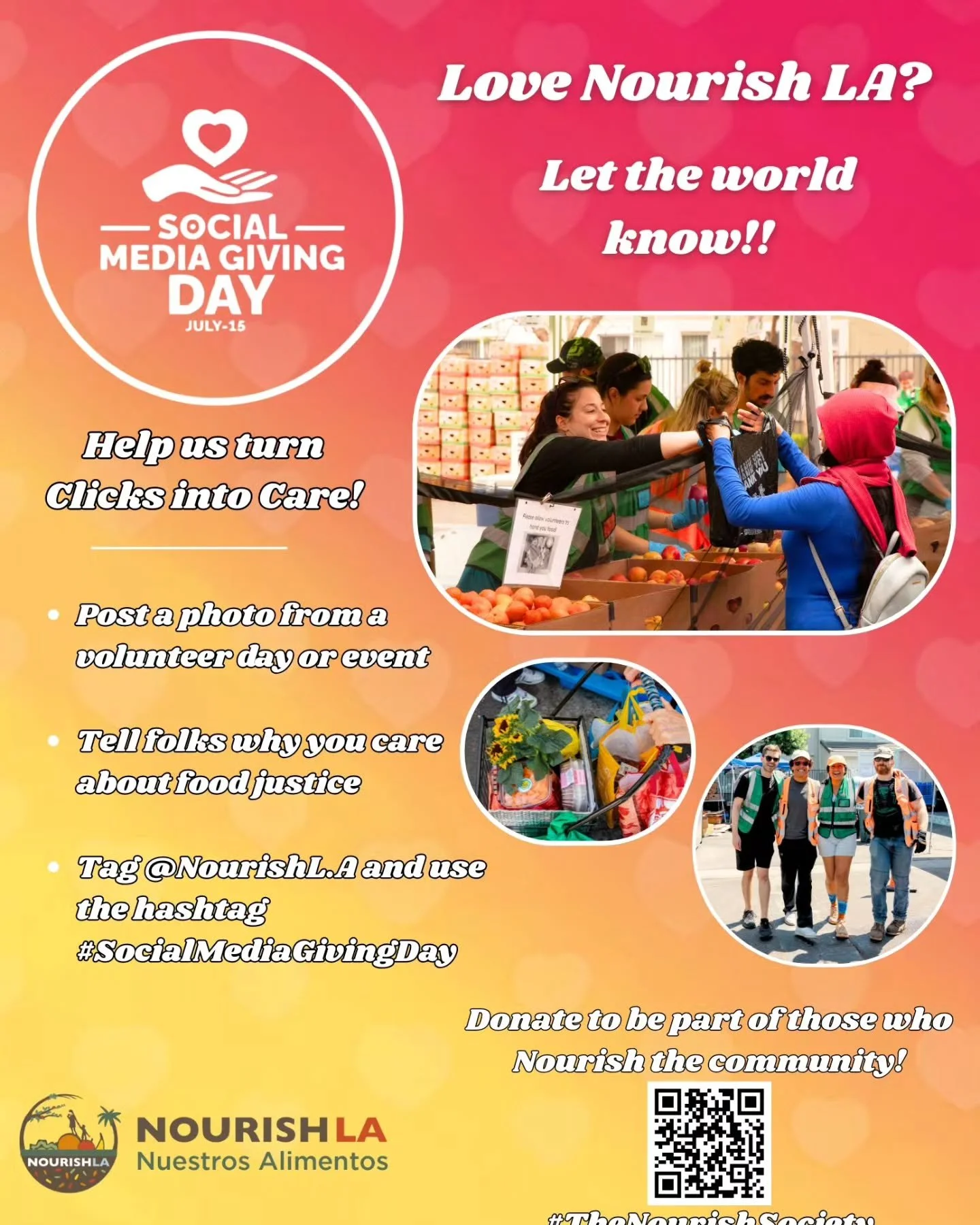 Today is Social Media Giving Day &ndash; a perfect opportunity to make a tangible impact! Your donation to Nourish LA directly provides fresh, healthy food to our neighbors in need.

Help us turn clicks into care by making a donation today!

Every do
