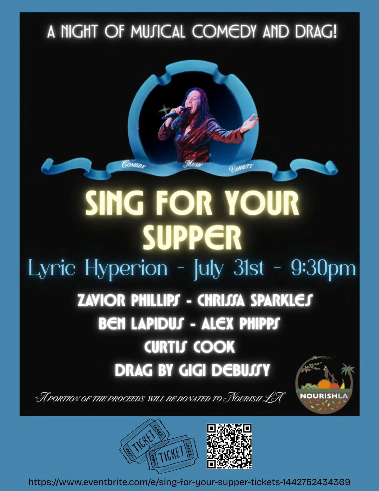 We are so thrilled to announce Sing For Your Supper! Join us for a spectacular night of musical comedy and drag at the Lyric Hyperion on July 31st at 9:30 PM. We are especially grateful for our third collaboration with the immensely talented @phake_n