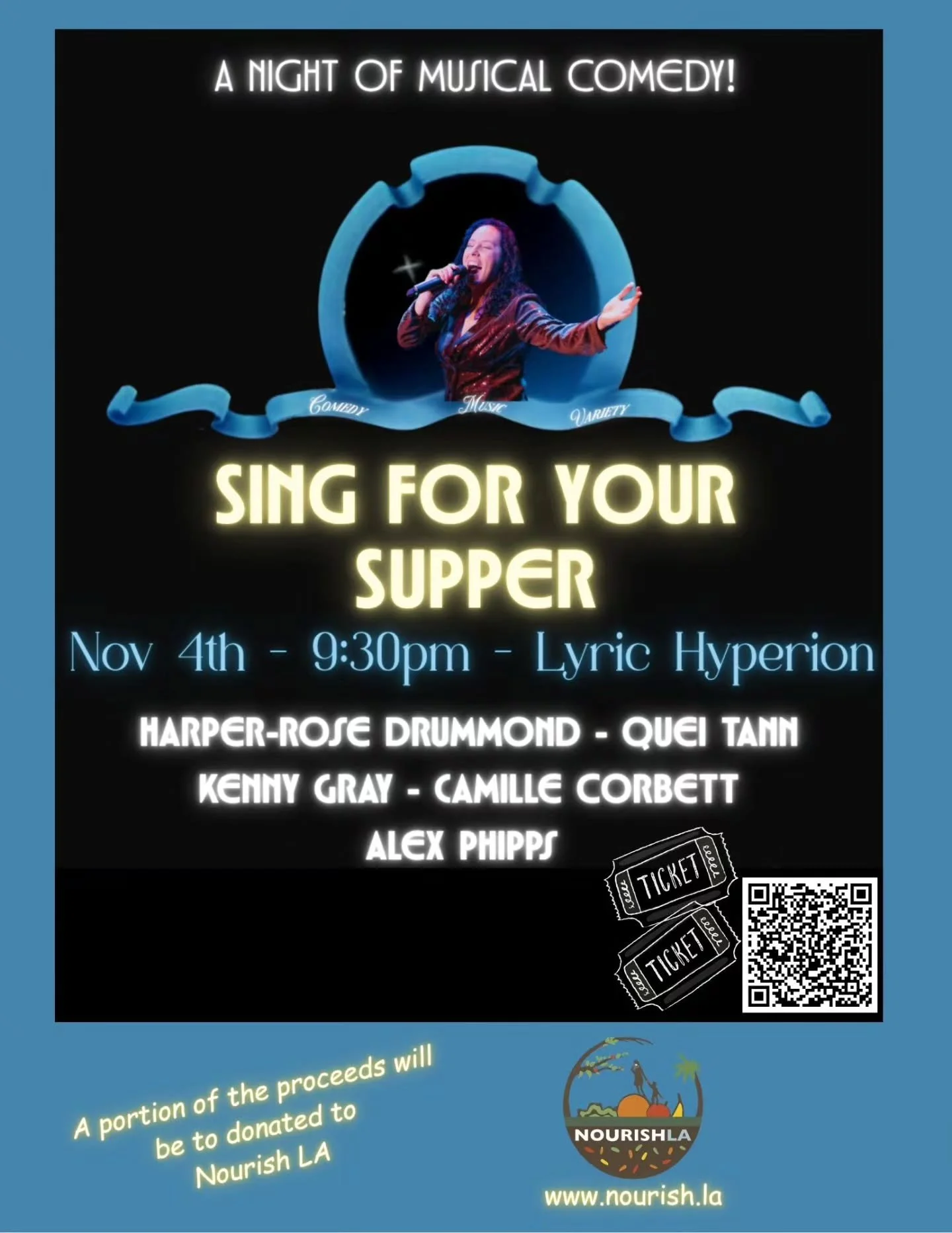 Get ready to laugh for a great cause! 😂 We're incredibly thankful to the performers of SING FOR YOUR SUPPER for choosing to support Nourish LA once again!
Join us at the Lyric Hyperion on November 4th at 9:30 PM for an amazing night of musical come