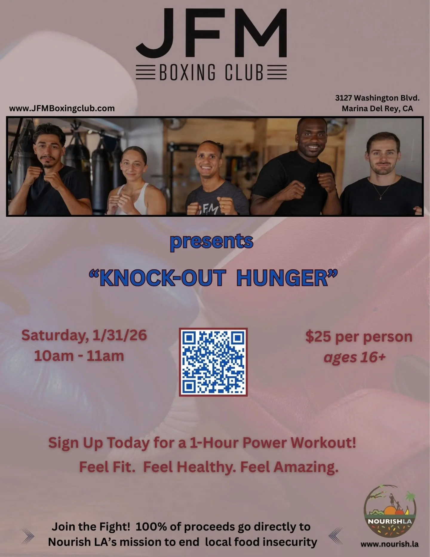Ready to fight for a good cause? 🥊✨ Join us for &ldquo;KNOCK-OUT HUNGER,&rdquo; a 1-hour power workout at JFM Boxing Club!

​We&rsquo;re teaming up with @JFMBoxingClub to raise money to help feed our local community. Whether you&rsquo;re a pro or ha