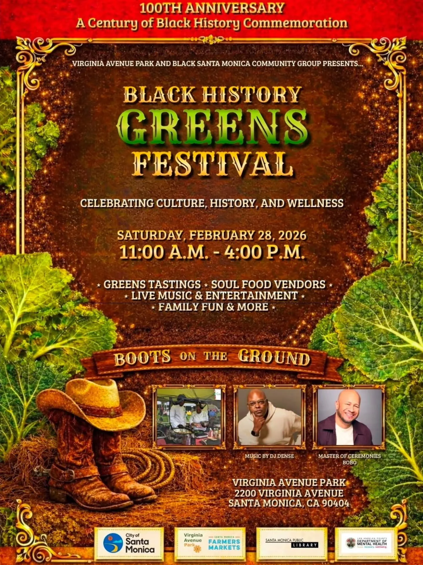 We are so excited to be a part of the Black History Greens Festival! 🌿✨

​Join us as we celebrate culture, history, and wellness in Santa Monica. This 100th-anniversary commemoration features greens tastings, soul food vendors, live music, and famil