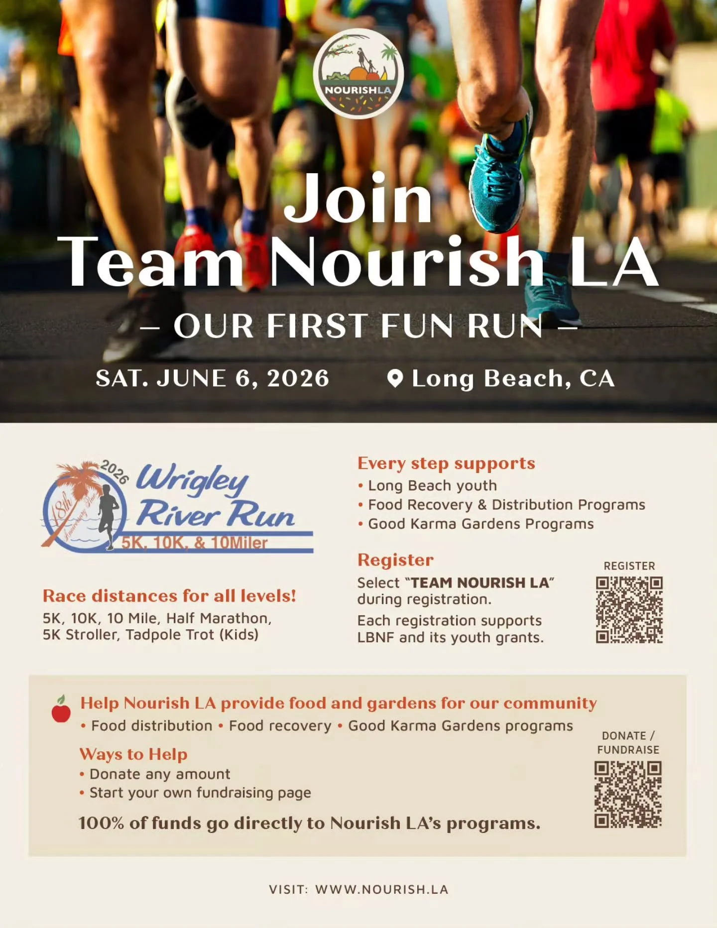 Lace up your running shoes&mdash;Team Nourish LA is hitting the pavement! 👟🏃&zwj;♂️💨

​We are so excited to announce our very first Fun Run partnership with the 2026 Wrigley River Run in Long Beach! Whether you&rsquo;re a seasoned marathoner, a ca