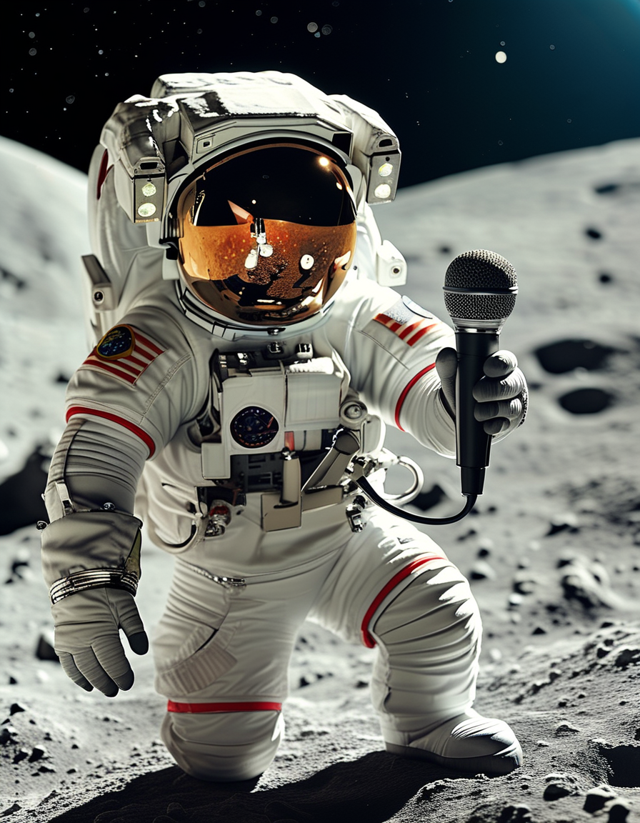 Astronaut holding a microphone