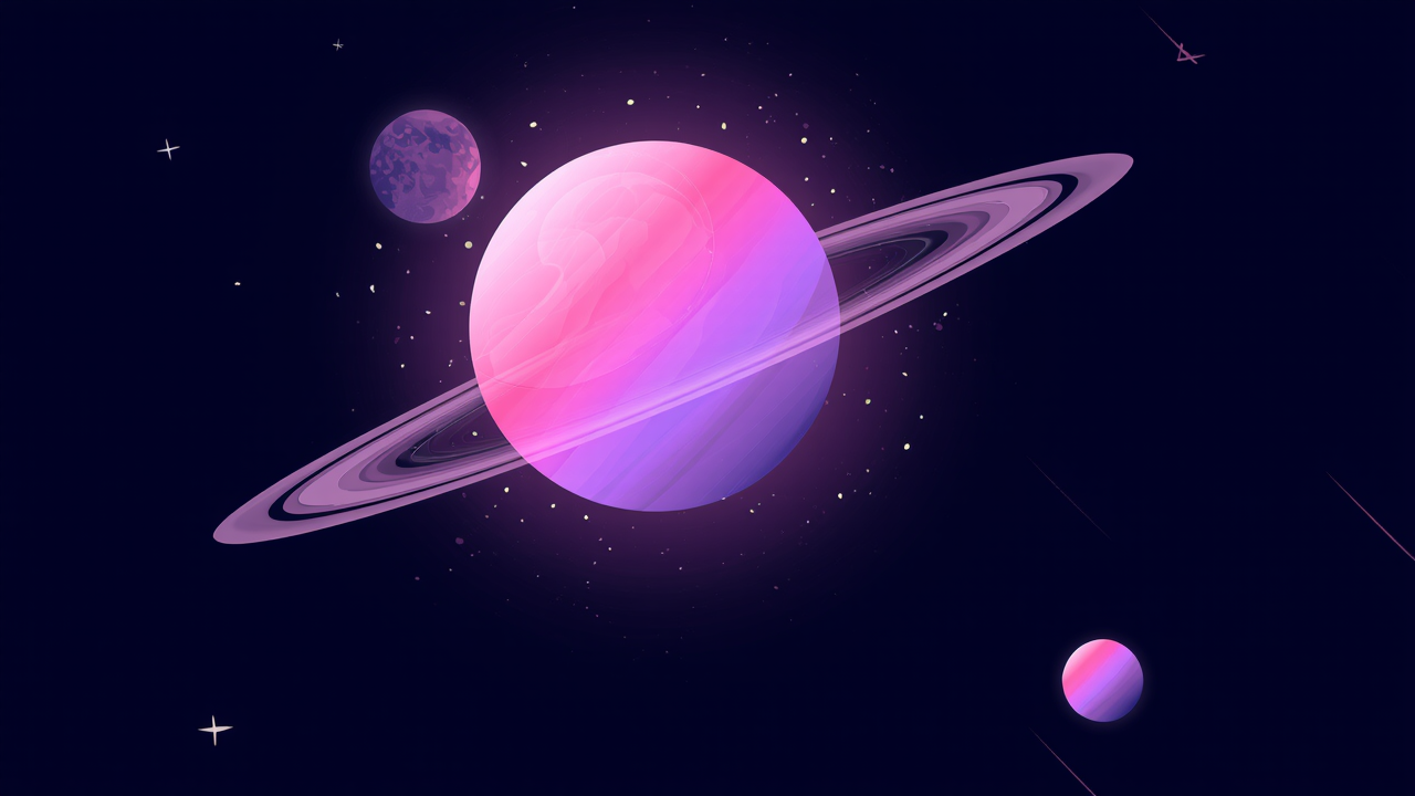 Saturn with pink and purple moons